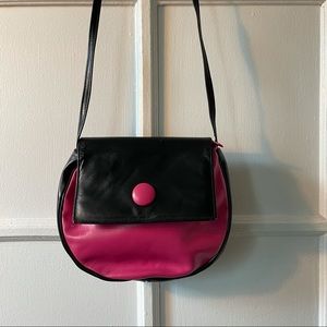 Vintage pink black 80s leather crossbody bag
